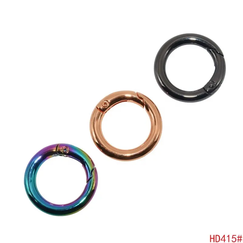 Anel de chave aberto de liga de arco-íris, bolsa de couro, fecho de pressão, anéis de metal, mola, portão, anel