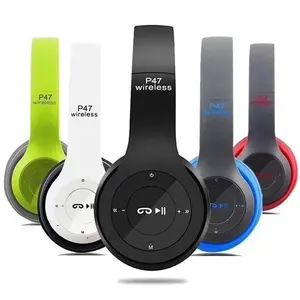 Model P47 Headset Bluetooth nirkabel, headphone Bluetooth Universal dengan Bass berat terpasang di kepala