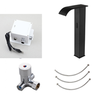 Robinet mitigeur de lavabo automatique sans contact à détection, cascade, noir mat
