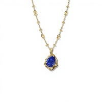 Collier Chaîne Géométrique Féerique en Argent 925 Plaqué Or 18K avec Pendentif Texturé Serti de Pierres Multicolores Poire, Émeraude, Cœur, Cerf-volant