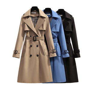 Nouveau manteau trench décontracté pour femme automne-hiver, à manches longues, avec ceinture, col rabattu, couleur unie, respirant - Product Image 4