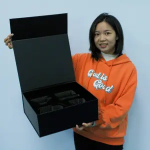 Caixa grande preta com logotipo dourado embalagem de luxo para produtos de casamento presente embalagem caixa dobrável hamper flip roupas sapatos caixa