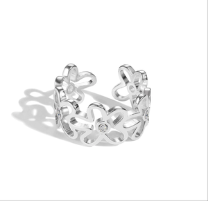 แหวนเงินสเตอร์ลิงลายดอกไม้ลายฉลุแบบแปลกสุดอินเทรนด์สำหรับผู้หญิง S925ช่องสไตล์เกาหลีที่ได้รับแรงบันดาลใจจากมินิมอลหลากสีสดใส - Product Image 1