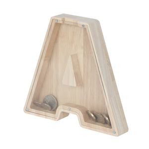 Piggy-Bank for Kids Boys Girls Large Piggy Banks 26 English Alphabet Letter Personalized Wooden Transparent Money Saving Box