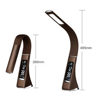 Lampe de bureau LED intelligente avec horloge numérique, commande tactile, intensité réglable, lumière de lecture protectrice pour les yeux, blanc chaud, alimentation par batterie ou prise, design moderne