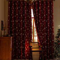 Rideau occultant à œillets motif rennes de Noël bordeaux, en polyester, pour chambre, salon et salle à manger