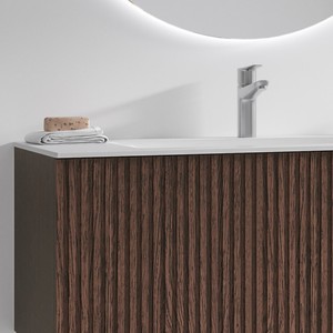 Mobile da Bagno Sospeso Kamalu KDS-100L 100cm con Effetto Scanalato, Design Classico, Lavabo in Ceramica Integrato per Hotel - Product Image 2