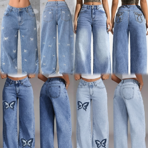 Jeans pour femmes à la mode 2025, pantalon ample à jambes larges, jeans décontractés polyvalents, jeans imprimés tendance pour femmes, livraison aléatoire - Product Image 1