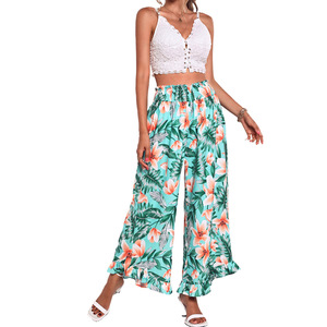 Women's European and American temperament casual floral mid-length fashion casual <b>pants</b> thin breathable drape texture - Product Image 3