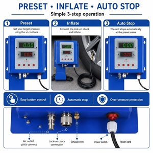 Macchina Automatica di Precisione per Gonfiaggio Pneumatici con Display LED, Pompa d'Aria Rapida a Parete per Garage - Product Image 6
