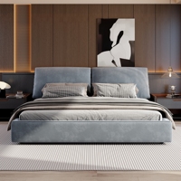 Voxhome – Cadre de lit capitonné de luxe postmoderne gris industriel, taille Queen, avec rangement, ensemble de meubles de chambre à coucher