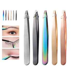 Pinzas para Cejas Inclinadas de Acero Inoxidable Negro, Punta Puntiaguda, Antiestáticas, Herramienta de Belleza para Pestañas - Product Image 1