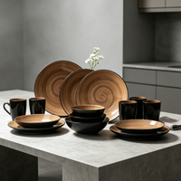 Service de table 16 pièces style spirale, tons terre, avec bols et assiettes, fabriqué en Chine, en stock pour usage alimentaire