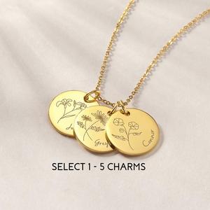 Vente en gros Colliers pour femmes Plaqué or 18 carats Bijoux en acier inoxydable Pendentif pièce personnalisé <span class=keywords><strong>Fleur</strong></span> <span class=keywords><strong>de</strong></span> <span class=keywords><strong>naissance</strong></span> gravée avec nom Collier - Product Image 4