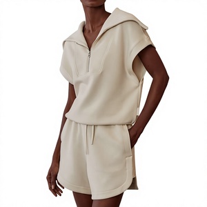 Ensemble 2 pièces tricoté pour femme, col marin, fermeture éclair, coupe ample, couleur unie, décontracté, printemps-été, usage quotidien - Product Image 2