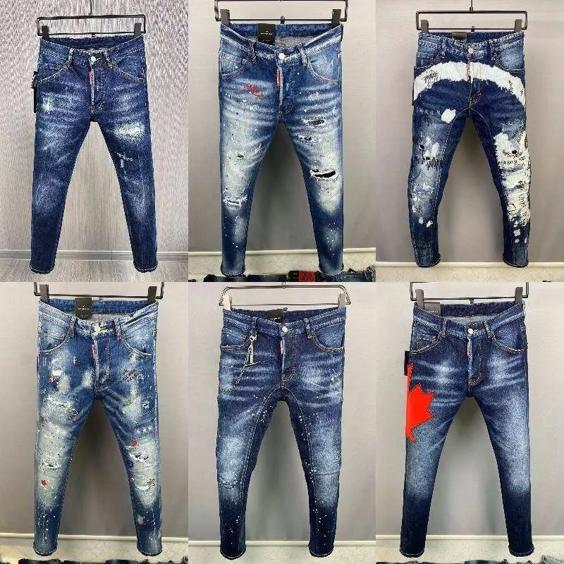 Custom High Street Borduurwerk Gescheurde Denim Jeans Vintage Gestapelde Jeans Mannen Donker Wassen Distressed Amiry Heren Jeans