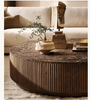 Precio de Fábrica Oferta Mesa de Centro Redonda de Madera y Piedra Estilo Americano Moderno para Sala de Estar