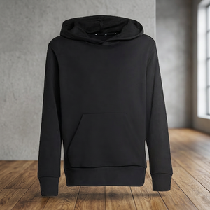 Men's <b>Black</b> Hooded Sweatshirt Regular Fit Casual Solid Color Knitted Cotton Pullover with Front Pocket Autumn Wear - Product Image 4