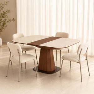 Wholesale Luxury Dining Table Set 4 Chairs Modern Nordic Design Wooden Steel Frame Hotel Dining Room Set Furniture