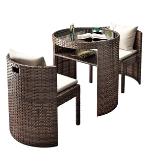 Lovezone Modern All Weather Wicker <b>Rattan</b> Villa Garden <b>Dining</b> Chairs Tempered Glass Top <b>Table</b> 3-Piece Outdoor Patio Set - Product Image 1