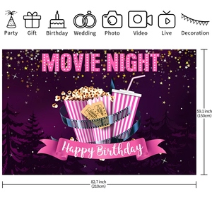 7 * 5ft cinéma bannière toile de fond <span class=keywords><strong>film</strong></span> nuit pop-corn imprimé décorations de fête toile de fond fond pour enfants fille joyeux anniversaire - Product Image 6