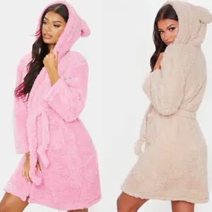 Leuke Volwassenen Animal Flanel Badjas Nachtkleding Vrouwen Badjas Nachtjapon Dikke Warme Gewaad Winter Unisex Eenhoorn Pluche Pyjama Roze