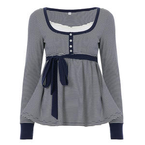 Camisa de Muñeca con Botones a Rayas y Ribete de Encaje Tejido Estilo <span class=keywords><strong>Cyber</strong></span> <span class=keywords><strong>Y2K</strong></span>, Top Versátil de Manga Larga con Cuello en V y Cintura Alta con Lazo - Product Image 4