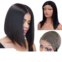 Vente en gros Perruque réelle transfrontalière perruque lace double dessinée cheveux humains couvre-chef féminin cheveux courts