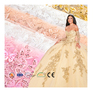 Fabbrica migliore in vendita tessuto di pizzo di perline di fascia alta personalizzazione 3d farfalla cava tessuto ricamato con paillettes per abiti da ragazza - Product Image 1