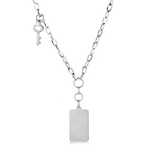 Colgante Rectangular de Acero Inoxidable con Acabado Pulido, Colgante con Forma de Llave y Logotipo Personalizado, Joyería - Product Image 1
