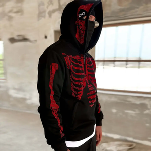 <span class=keywords><strong>Felpa</strong></span> <span class=keywords><strong>con</strong></span> <span class=keywords><strong>Cappuccio</strong></span> Streetwear Personalizzata <span class=keywords><strong>con</strong></span> Stampa Grafica e Strass, Zip Integrale <span class=keywords><strong>con</strong></span> Teschio per Uomo - Product Image 3