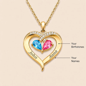 Collar de Corazón con Doble Piedra de Nacimiento Personalizado para Mi Esposa, Tarjeta con Mensaje, Caja de Madera, Colgante con Nombre Grabado, Regalo de Aniversario - Product Image 3
