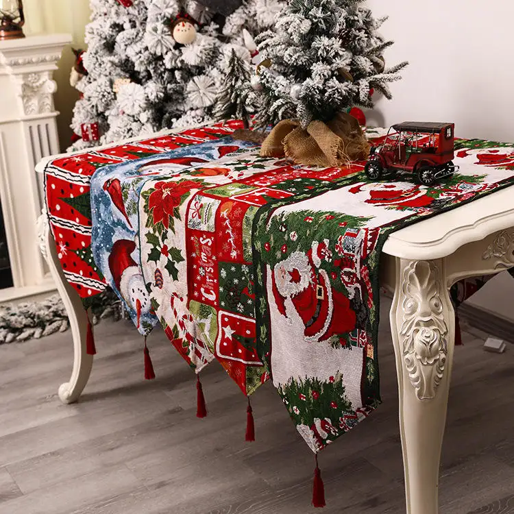 Palmy Christmas Seasonal Table Linen Cotton Household Tablecloths Polyester Fabric Pattern Printing Table Runner Decoration
