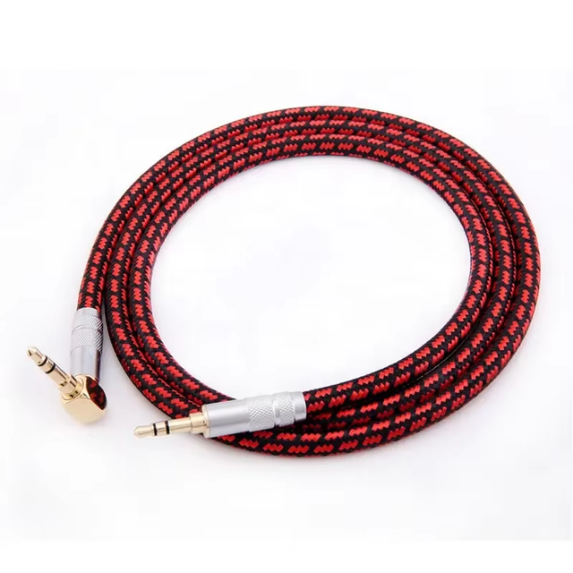 Gold Plated 90 Degree Right Angle 3 5MM Male to Male Aux Audio Cable 3 Pole Braided Stereo Earphone Jack Cord