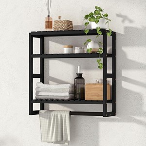 Bathroom Shelf Wall Mounted 3 Tier 60X70cm With Towel Bar Space Saving Storage Rack - Product Image 3