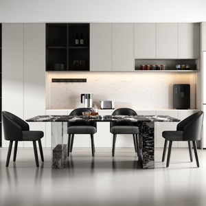 Table à manger <span class=keywords><strong>de</strong></span> luxe haut <span class=keywords><strong>de</strong></span> gamme avec 4 <span class=keywords><strong>chaises</strong></span>, plateau en marbre et pieds en marbre acrylique, hôtel, villa, restaurant - Product Image 2