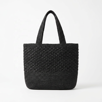 Sac fourre-tout bohème en raphia crocheté noir, écologique, motif géométrique, en coton, ouverture supérieure, taille personnalisée pour femme, plage