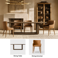Ensemble de salle à manger moderne 7 pièces, table et fauteuils en bois et tissu durables et écologiques pour la maison, l'hôtel, l'appartement, la cour