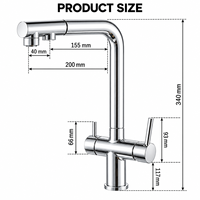 Robinet d'évier de cuisine avec douchette extractible, double poignée, filtre 3-en-1, mitigeur eau chaude et froide, robinet d'eau potable, à poser sur le comptoir