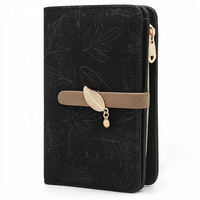Dompet Koin Kulit PU Portabel Kecil Wanita dengan Penutup Kancing, Dompet Pendek & Tempat Kartu (Hitam)