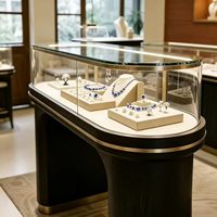 Comptoir d'exposition de bijoux de luxe GZowin OEM/ODM avec verre incurvé, éclairage LED, dimensions et couleurs personnalisables, construction durable