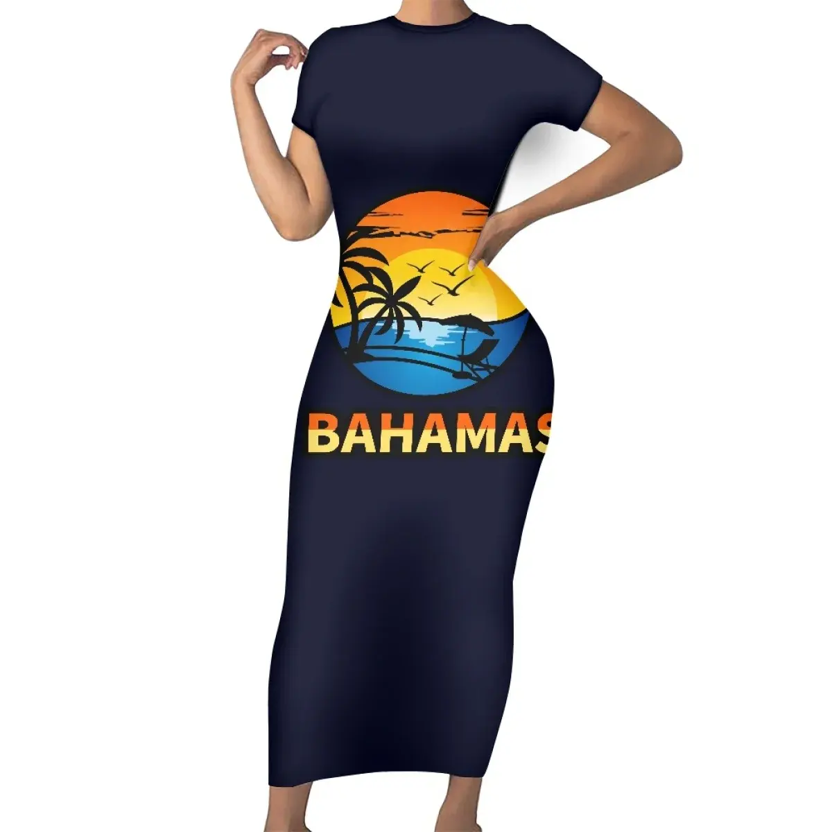 Hochwertiges individuelles karibisches Inselndruck elegante Übergröße Damenkleider lässig Babados Bahamas Design Bodycon-Kleid Damen