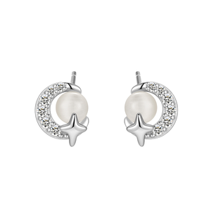 Pendientes de Perlas con Diseño de Estrella y Luna, Modernos y Sencillos, Plata de Ley 925 con Circonita Cúbica, para Fiesta, Joyería Fina al por Mayor para Mujer - Product Image 4