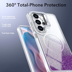 Étui magnétique dégradé pailleté avec béquille pour appareil photo pour Samsung Galaxy S26, coques de téléphone combinées TPU PC pour S26 Ultra - Product Image 4