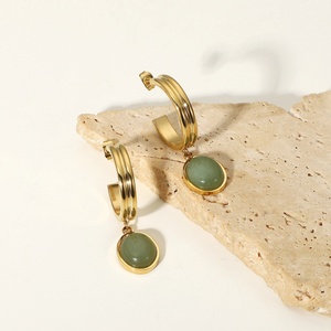 Pendientes de Aro de Acero Inoxidable que No se Deslustran, Pendientes de Piedras Preciosas Chapados en Oro para Mujer - Product Image 3