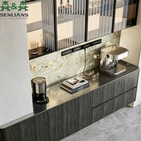 Buffet encastrable de luxe SLS avec portes vitrées modernes, rétroéclairage LED, plateau en marbre et station café intelligente avec rail électrique
