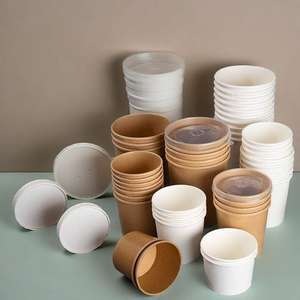 Ensemble de gobelets à soupe en kraft de qualité alimentaire, taille personnalisée, contenants à soupe à emporter pour restaurant, bol à soupe rond en papier uni avec couvercle - Product Image 2