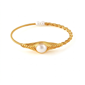 Lumiara Handcrafted 18K Gold Plated Freshwater Pearl Cuff <b>Bracelet</b> - Multi-Tone Elegant Minimalist Open Bangle for Women - Product Image 2