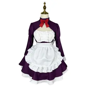 Anime cosplay trang phục Sexy Tím Maid DRESS Tạp dề Tóc Giả mặt nạ phù hợp với Lolita ăn mặc Halloween trang phục