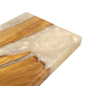 <span class=keywords><strong>Tagliere</strong></span> di Lusso in Legno d'Ulivo e Resina Epossidica Bianca, Design Artistico per Servire e Tagliare Salumi e Formaggi - Product Image 2
